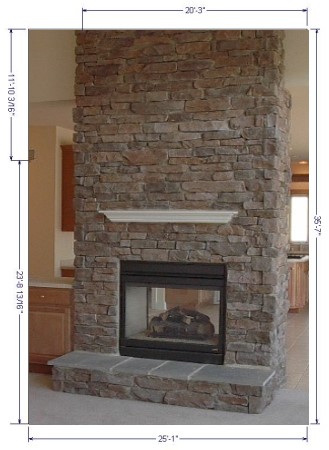 Cultured stone fireplace with mantel